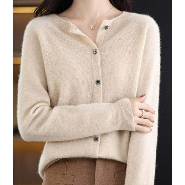 Women's Soft Cashmere Button-Front Knit Cardigan Sweater - Khaki