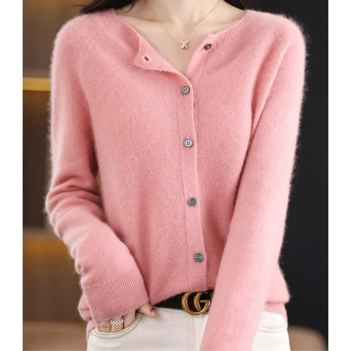 Women's Soft Cashmere Button-Front Knit Cardigan Sweater - Light Pink