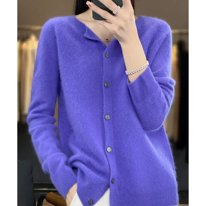 Women's Soft Cashmere Button-Front Knit Cardigan Sweater - Dark Blue