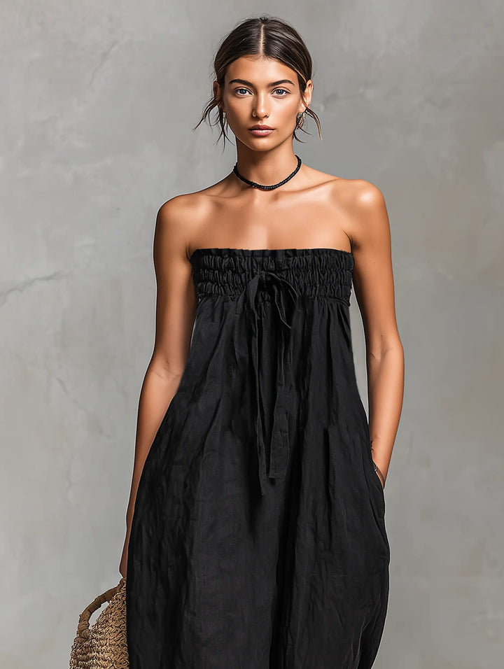 Women's Strapless Loose-Fit Linen Blend Wide-Leg Jumpsuit