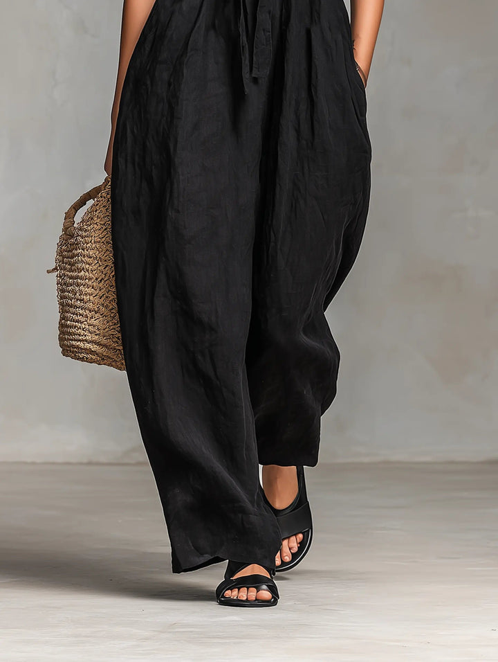 Women's Strapless Loose-Fit Linen Blend Wide-Leg Jumpsuit