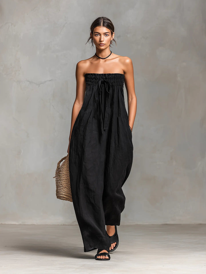 Women's Strapless Loose-Fit Linen Blend Wide-Leg Jumpsuit