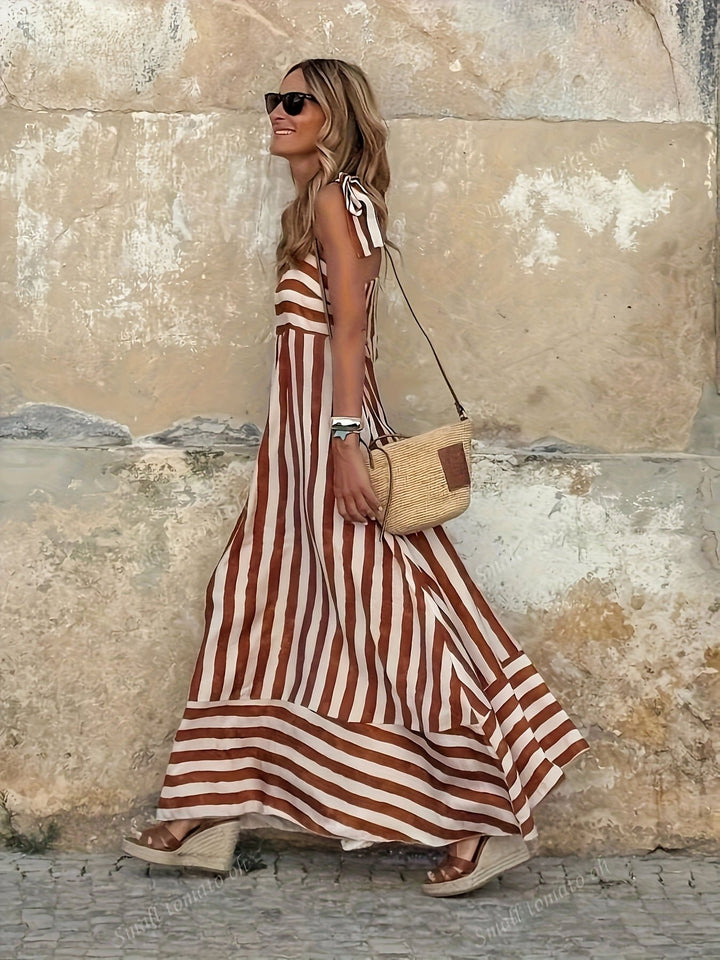 Women's Tie-Strap Wide-Stripe Flowy Maxi Dress