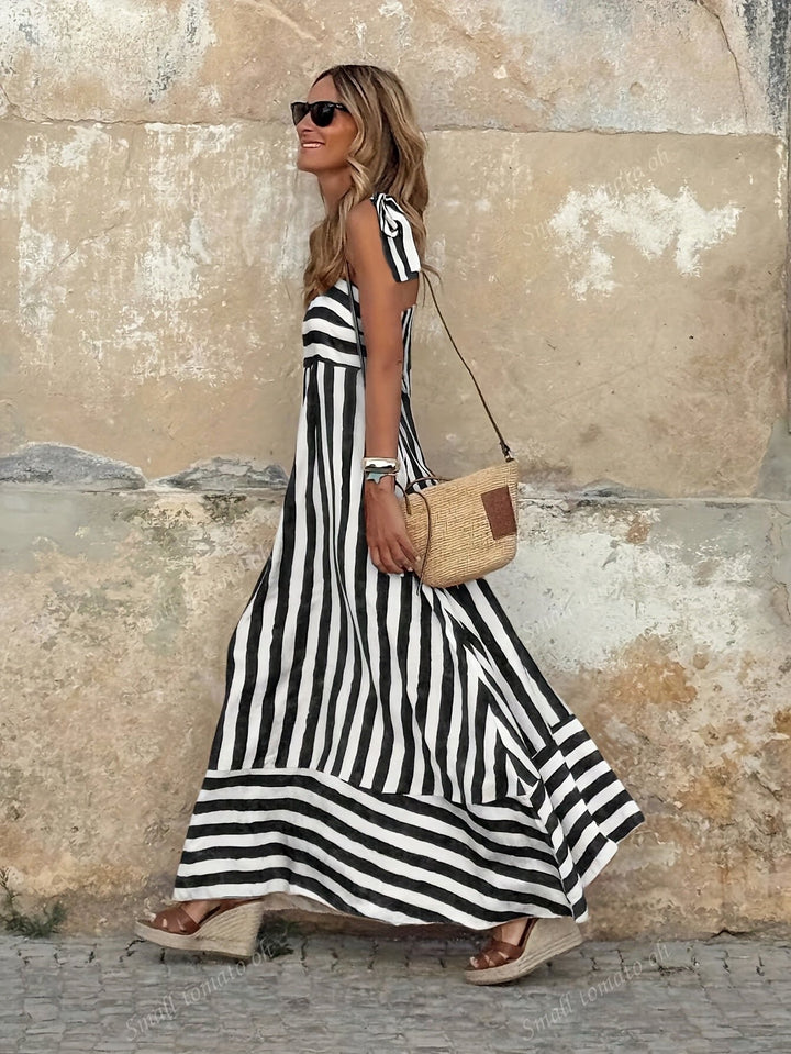 Women's Tie-Strap Wide-Stripe Flowy Maxi Dress
