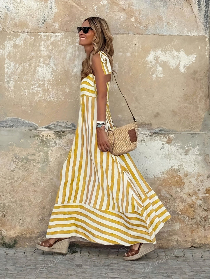 Women's Tie-Strap Wide-Stripe Flowy Maxi Dress