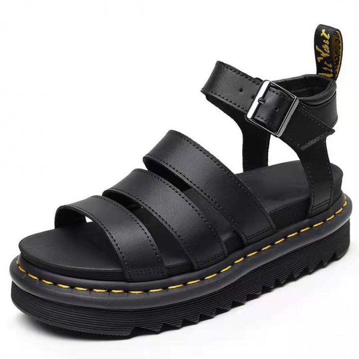 Women's Triple-Strap Chunky Platform Comfortable Sandals Buckle Ankle - Black