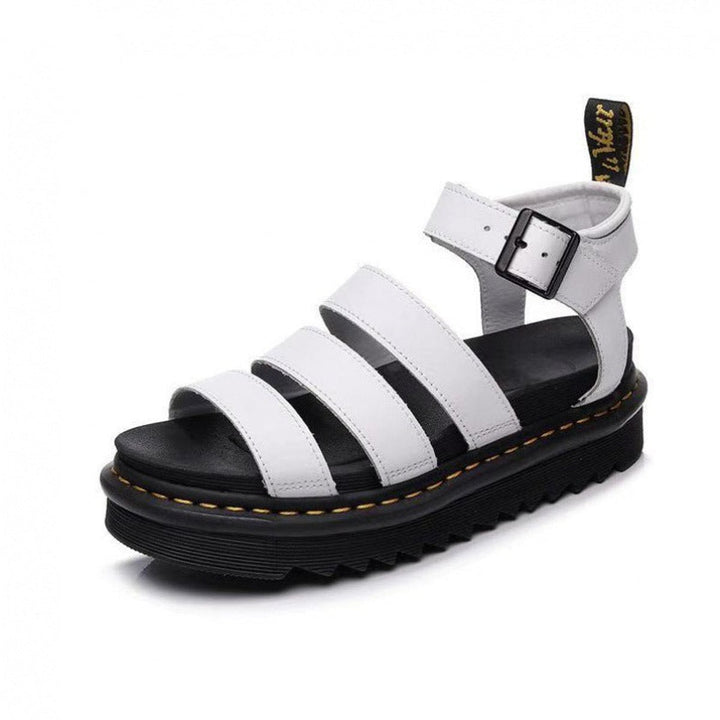Women's Triple-Strap Chunky Platform Comfortable Sandals Buckle Ankle - White