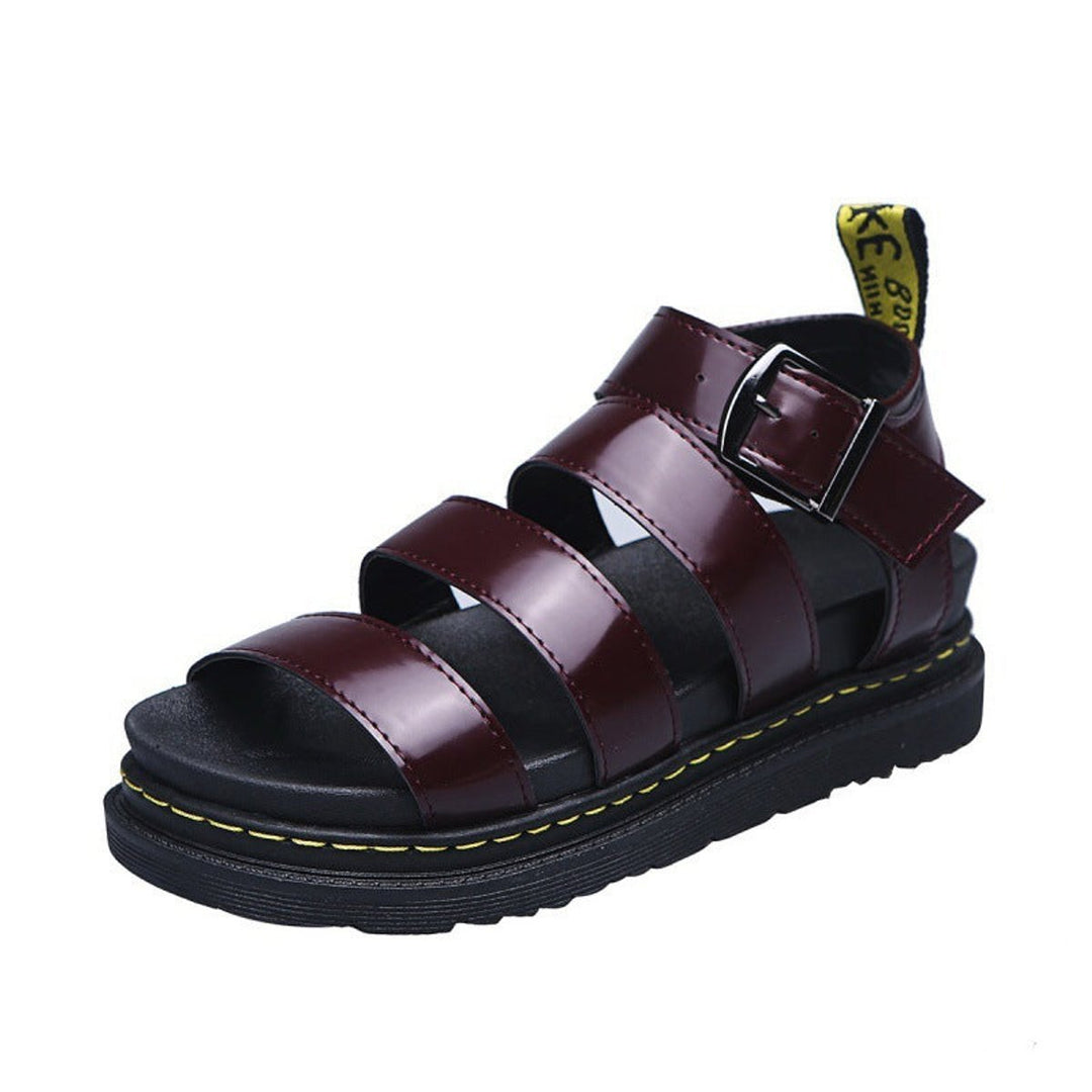 Women's Triple-Strap Chunky Platform Comfortable Sandals Buckle Ankle - Red