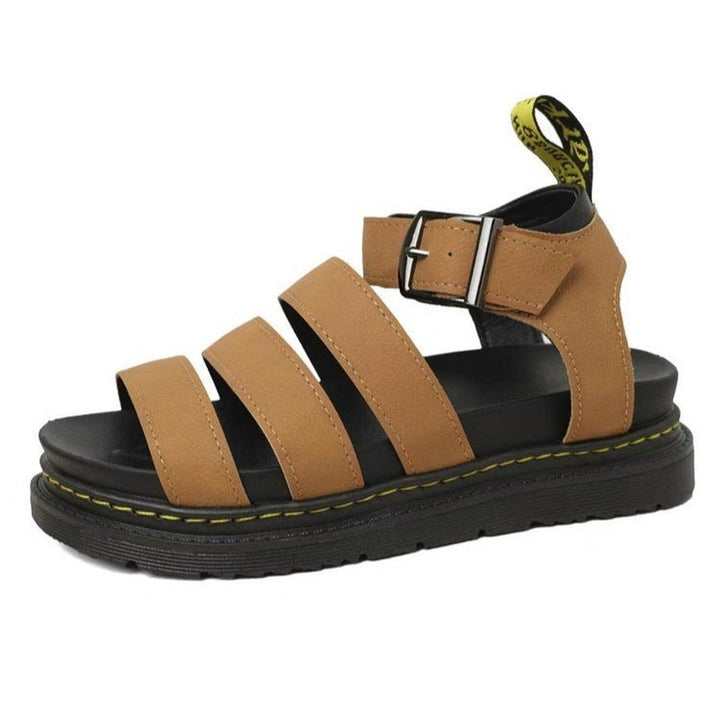 Women's Triple-Strap Chunky Platform Comfortable Sandals Buckle Ankle - Brown