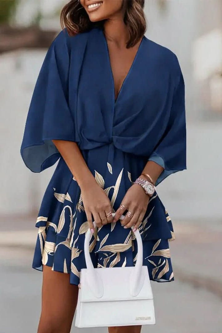 Women's Tropical-Print Tiered Ruffle Mini Cocktail Dress - Navy Blue