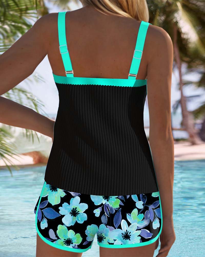 Women's Tummy-Control Floral Two-Piece Tankini Swimsuit Set