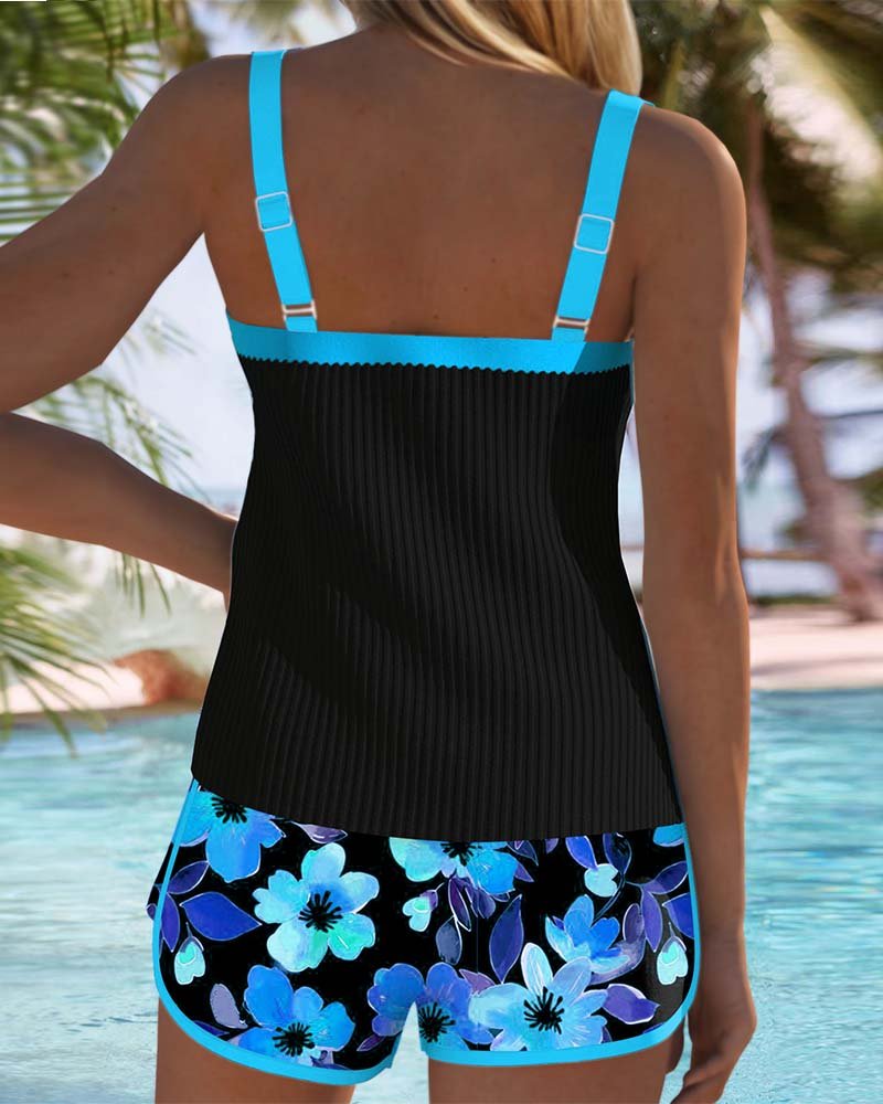 Women's Tummy-Control Floral Two-Piece Tankini Swimsuit Set