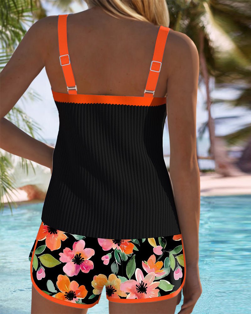 Women's Tummy-Control Floral Two-Piece Tankini Swimsuit Set