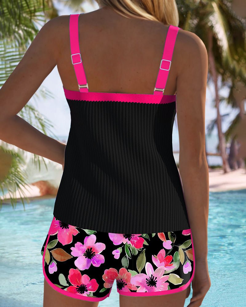 Women's Tummy-Control Floral Two-Piece Tankini Swimsuit Set