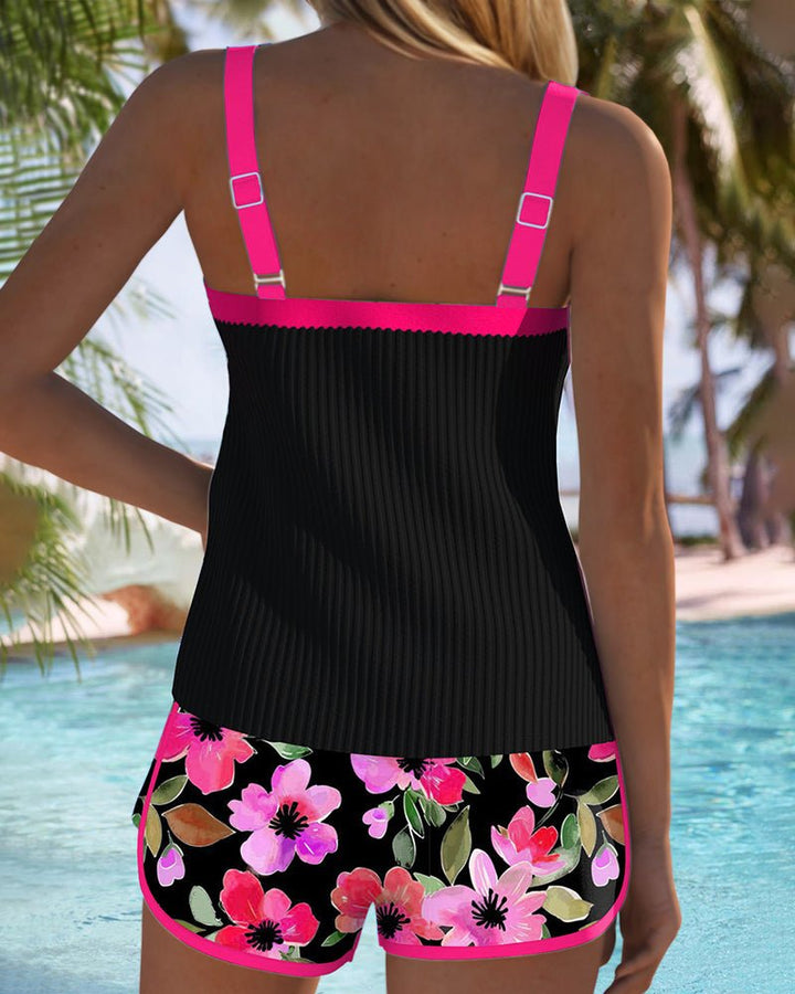 Women's Tummy-Control Floral Two-Piece Tankini Swimsuit Set