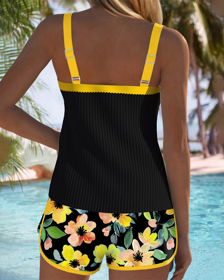 Women's Tummy-Control Floral Two-Piece Tankini Swimsuit Set