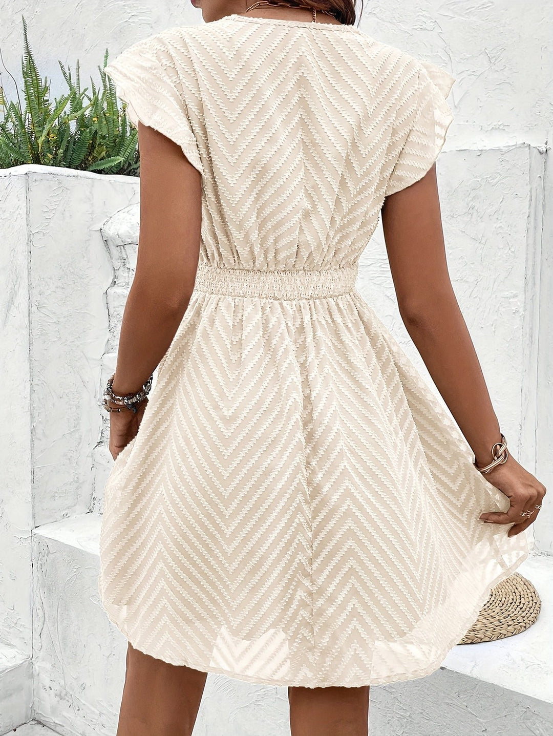Women's V-Neck Lace-Trim Flutter-Sleeve Mini Dress